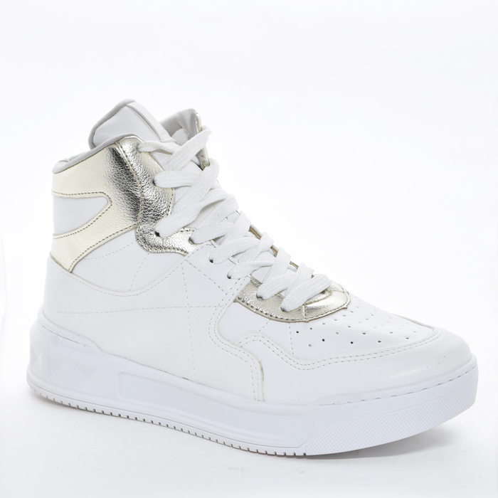 Tênis Abotinado Via Marte Detalhe Dourado Microperfuros Solado Trabalhado Branco