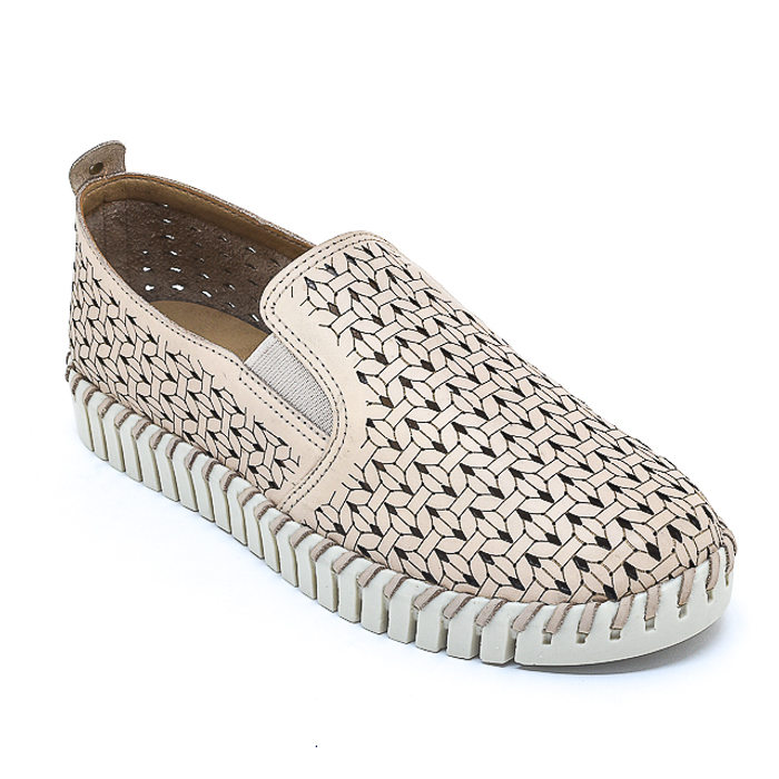 Tênis Slip-On Bottero Couro Vazado Solado Trabalhado Nude