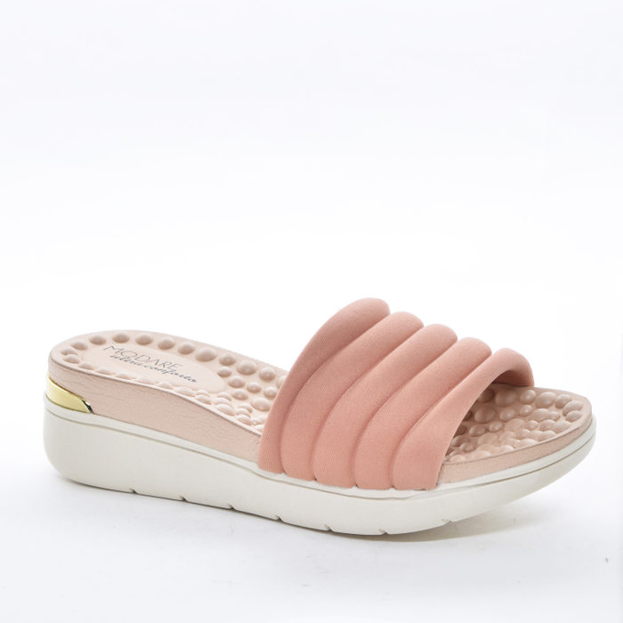 Tamanco Anabela Modare Ultra Conforto Neoprene Listras Matelassê Palmilha Bolhas Salto Baixo Rosê