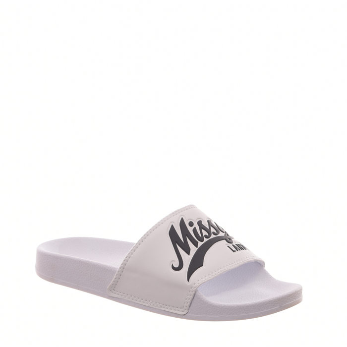 Chinelo Slide Qix Missy Estampa Logo Branco e Preto