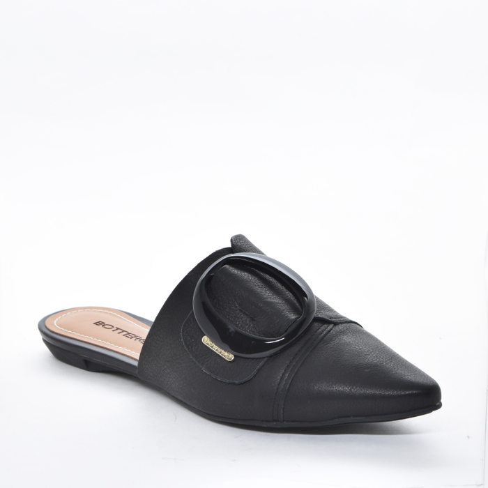 Sapato Mule Bottero Couro Bico Fino Fivela Preto