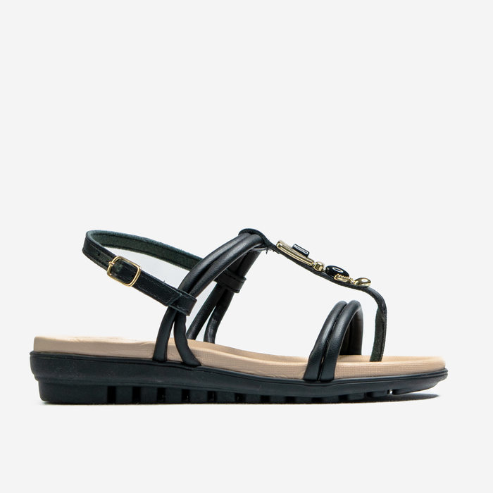 Sandália Rasteira Piccadilly Tecnologia Wide Fit Tiras Aplicação Pedra Solado Tratorado Preto