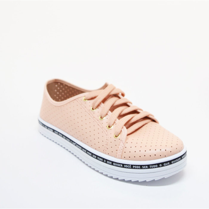Tênis Moleca Solado Tratorado Detalhe Microperfuros Rosê