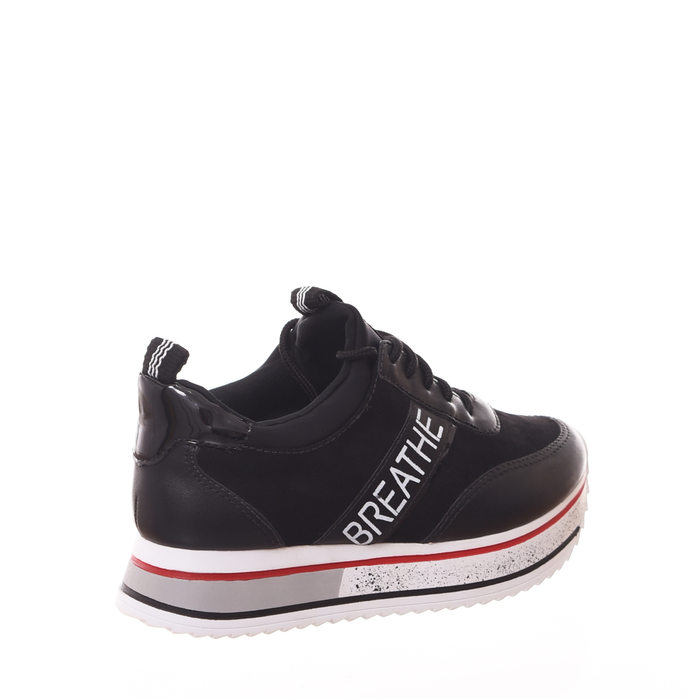 Tênis Jogger Ramarim Flatform Tratorado Detalhe Verniz Camurça Listra Lateral com Escrita Preto