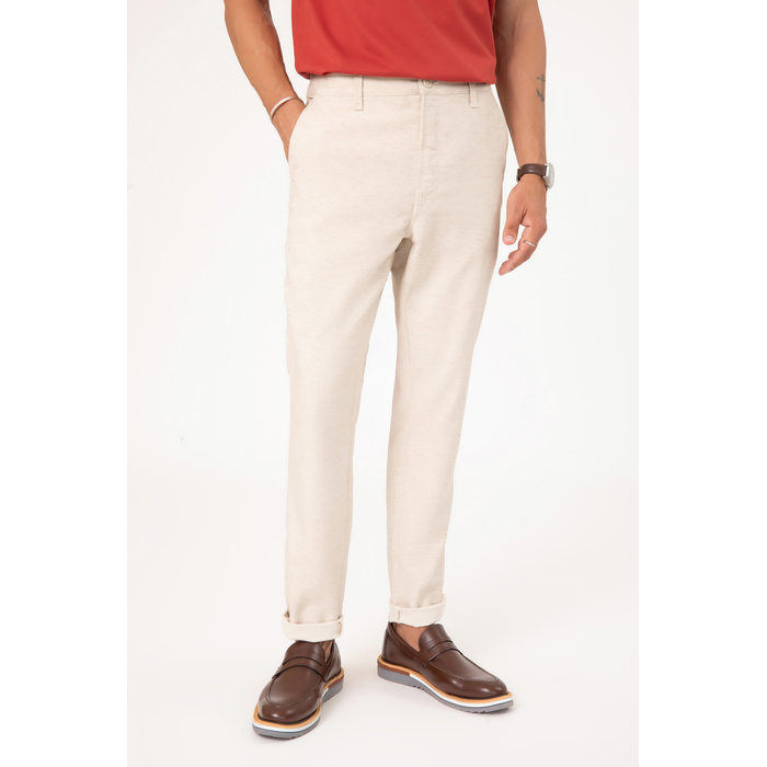 Calça Dlz Slim Chino Linho Bolso Faca Aplicação Logo Off White