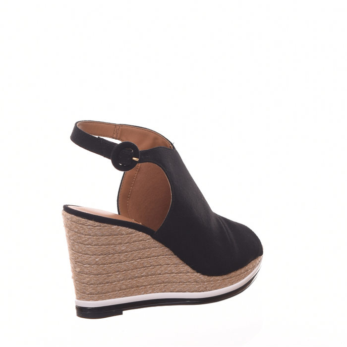 Sandália Vizzano Open Boot Anabela Espadrille Detalhe Verniz Preta