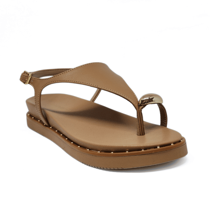 Sandália Papete Via Marte Dedo e Solado Aplicação Metal Fechamento Fivela Bege