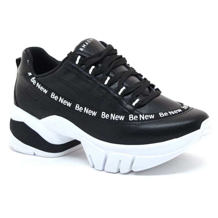 Tênis Chunky Ramarim Escrita Solado Tratorado Preto e Branco