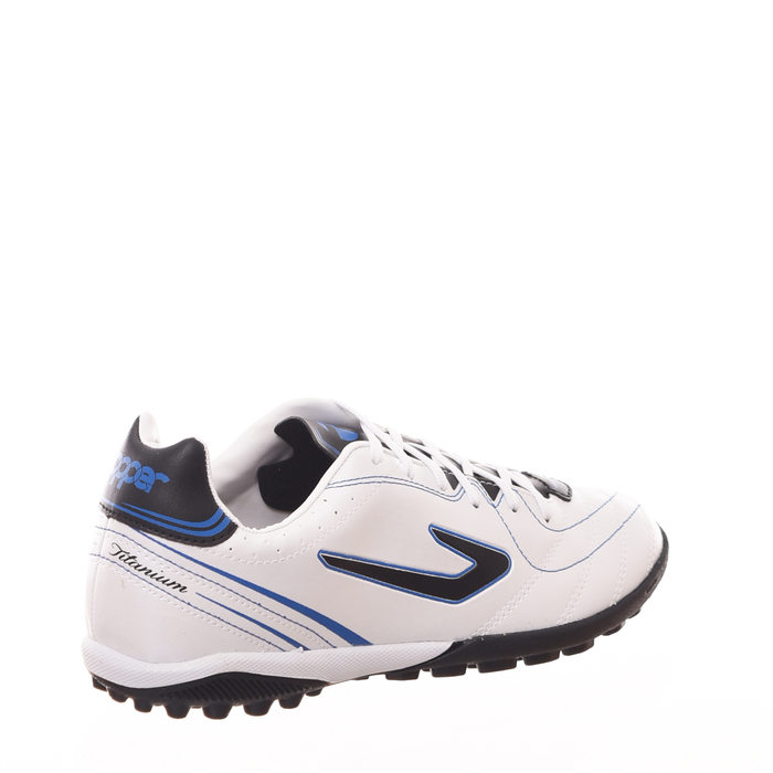 Chuteira Society Topper Titanium 6 Detalhe Costura Branco e Azul