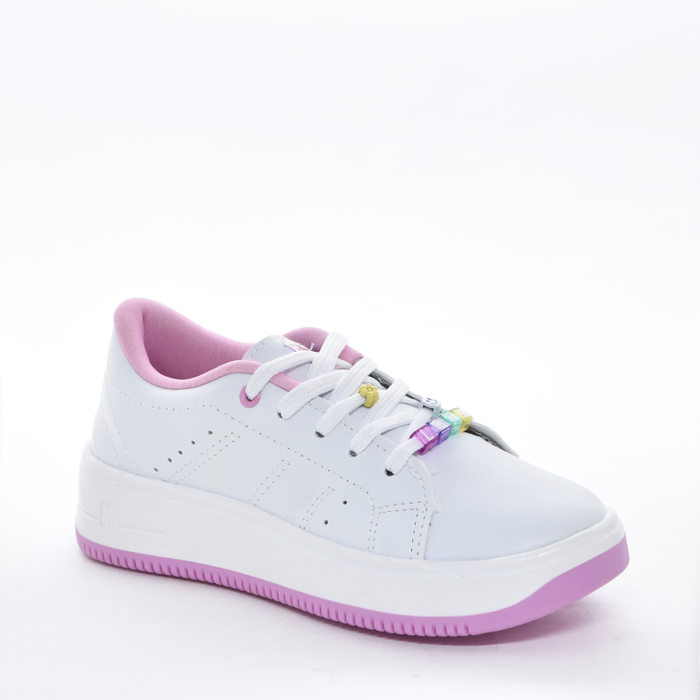 Tênis Kidy Tecnologia Respi-Tec Detalhe Costura Cadarço Missangas Emoji Solado Tratorado Branco
