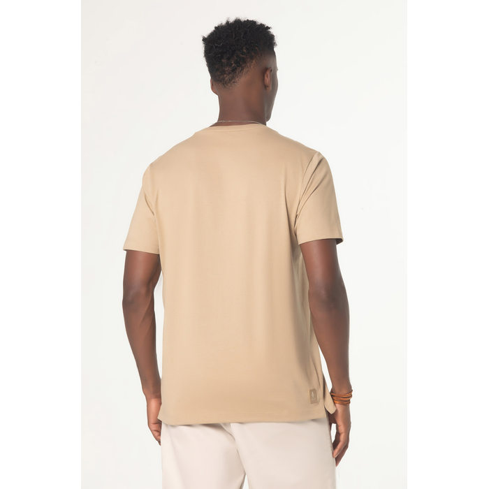 Camiseta Dlz Algodão Poliéster Manga Curta Lisa Aplicação Logo Emborrachado Bege Mescla