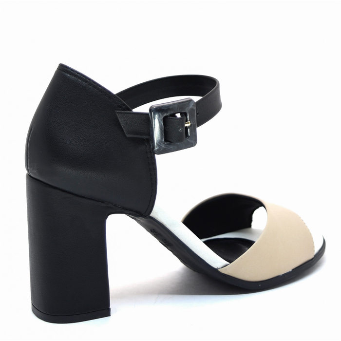 SANDÁLIA RAMARIM SALTO GROSSO CALCANHAR FECHADO PRETO E BEGE