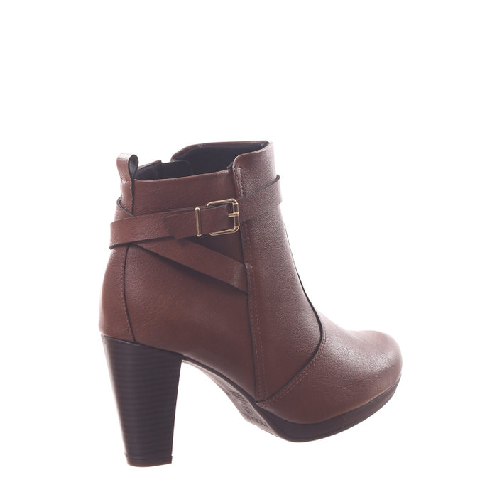 BOTA ANKLE BOOT MODARE ULTRA CONFORTO SALTO GROSSO DETALHE FIVELA MARROM