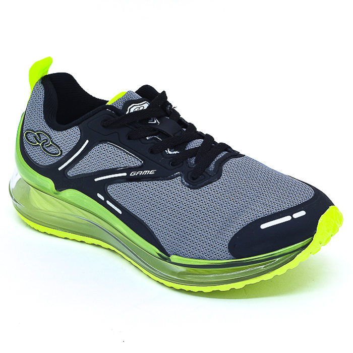 Tênis Olympikus Game Kids Mesh com Recortes Solado em Gel Cinza e Verde Neon