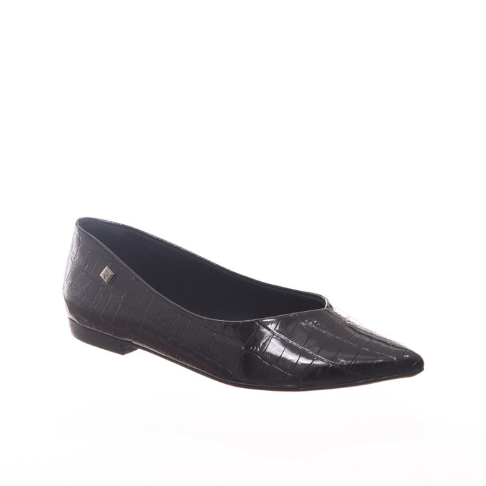 Sapatilha Ramarim Bico Fino Verniz Detalhe Croco Preta