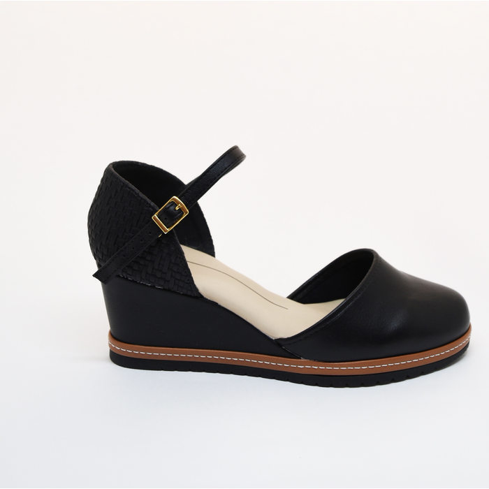 Sandália Anabela Moleca Espadrilhe Calcanhar Trabalhado Solado Tratorado Preto