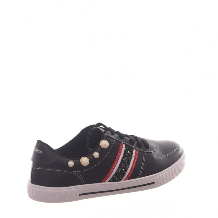 Tênis Moleca Listra Lateral Aplicação Glitter e Pérola Preto