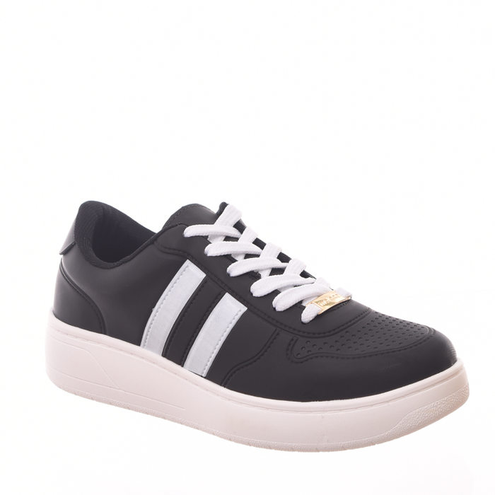 Tênis Moleca Flatform com Listra Lateral Preto e Branco