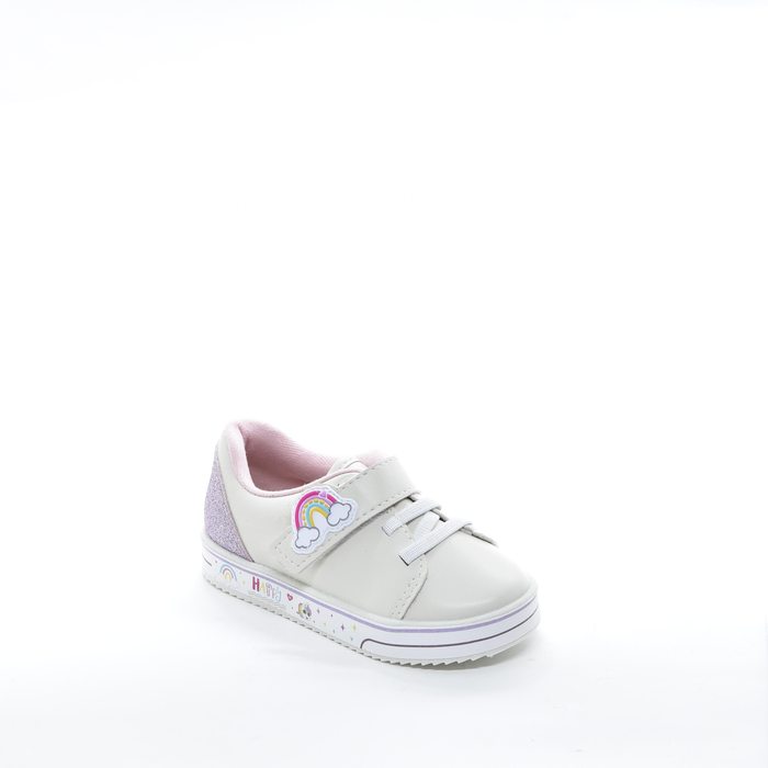 Tênis Molekinha Cadarço Elástico com Recortes Posterior Glitter Fechamento Velcro Aplicação Arco-íri