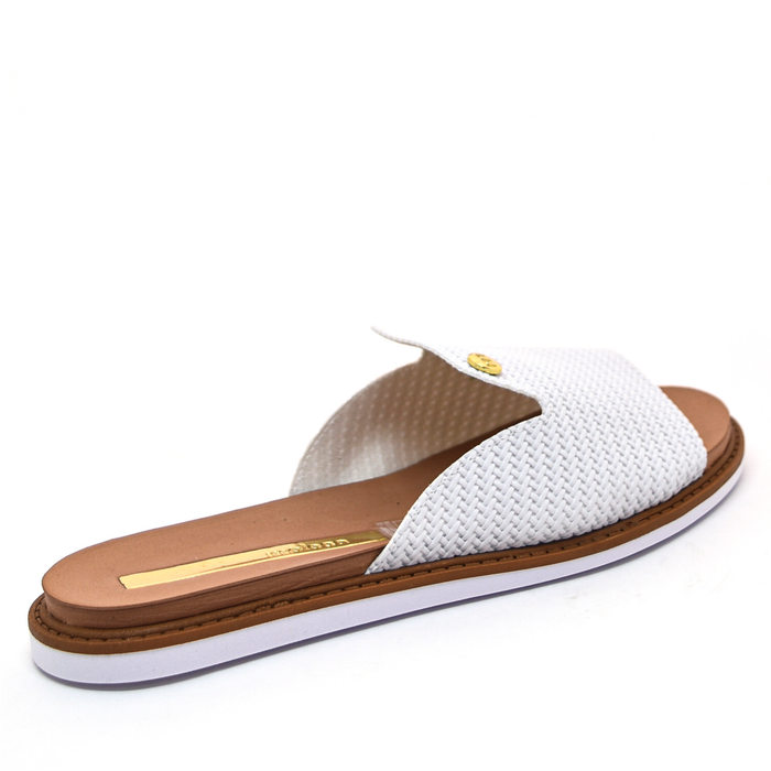 Rasteira Moleca Cabedal Tressê Aplicação Metal Branco