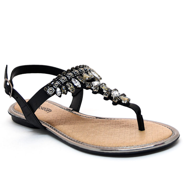 Sandália Mississipi Aplicação Pedras Preta