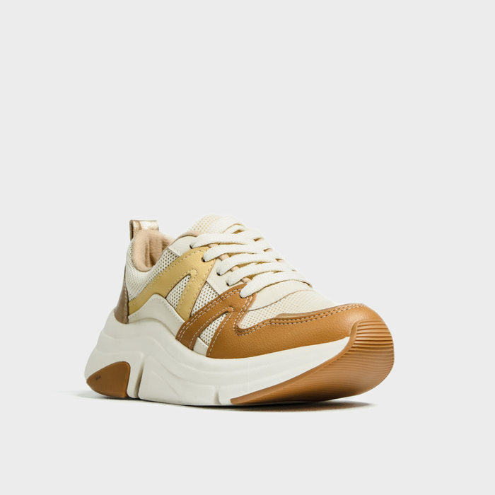 Tênis Jogger Modare Ultra Conforto Palmilha Massageadora Recortes Tela Solado Antiderrapante Bege