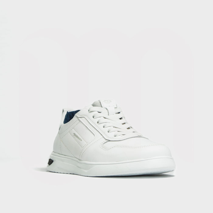 Sapatênis Pegada Couro Tecnologia Levitech Aplicação Lateral Logo Cadarço Elástico Branco