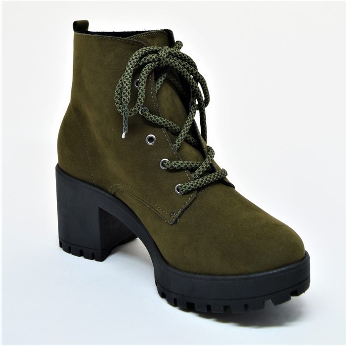 BOTA COTURNO RAMARIM CAMURÇA SALTO GROSSO TRATORADO VERDE MUSGO