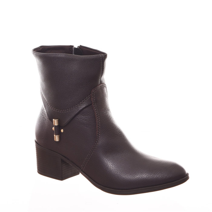Bota Ankle Boot Bottero Detalhe Metal Couro Marrom