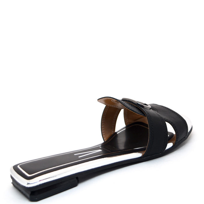 Rasteira Vizzano Palmilha Metalizada Prata Metal Logo Preto