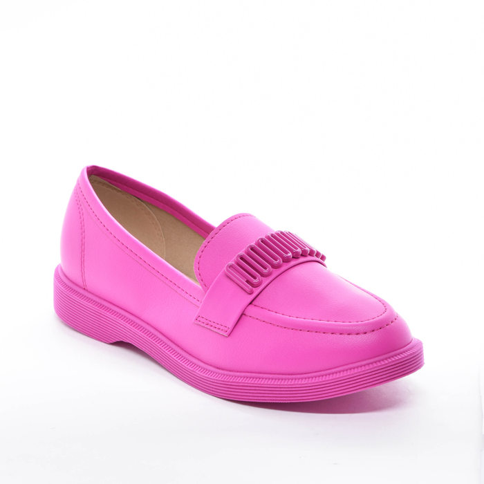 Sapato Mocassim Moleca Detalhe Ondulado Salto Rasteira Solado Trabalhado Rosa