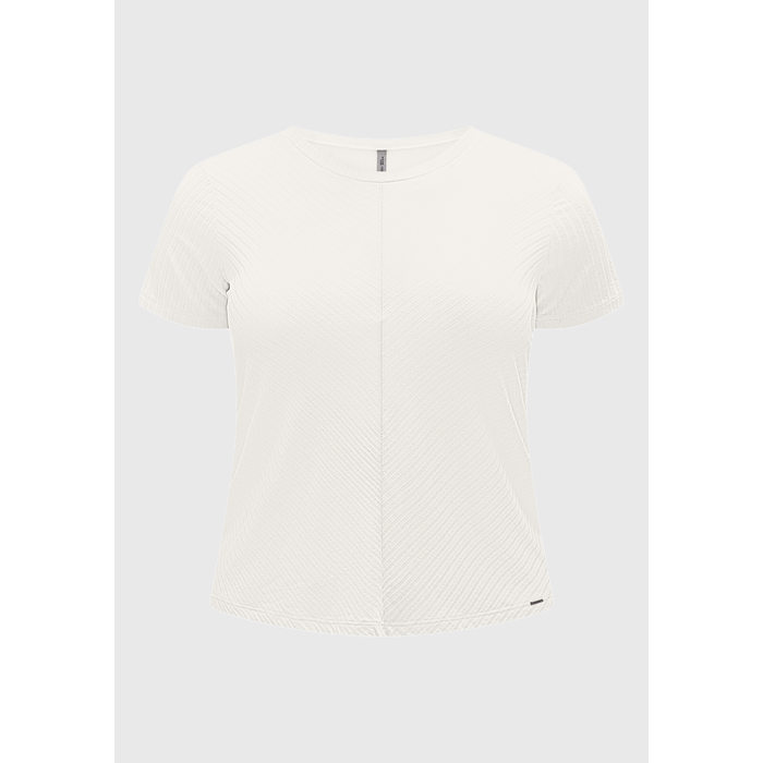 Blusa Lunender Viscose Elastano Malha Canelada Manga Curta Básica Lisa Branco