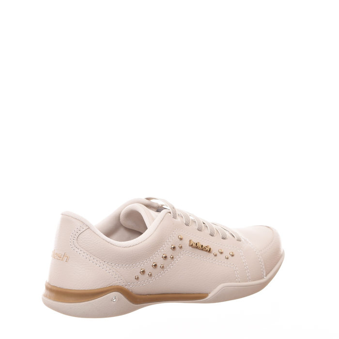 Tênis Kolosh Aplicação Tachas e Strass Palmilha Tecnologia em Gel Cadarço Elástico Couro Bege