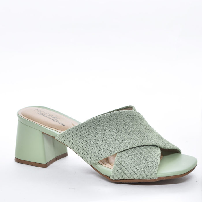 Tamanco Modare Ultra Conforto Cabedal Mesh Trabalhado X Salto Médio Quadrado Verde