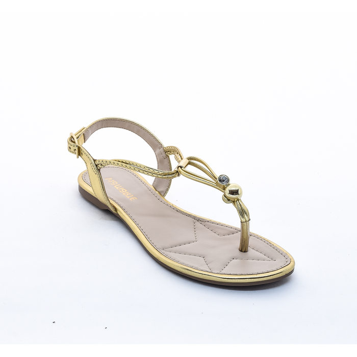 Sandália Via Marte com Bola e Pedra Metalizado Dourado