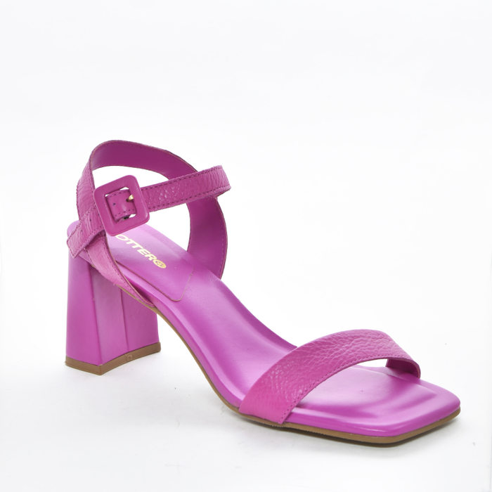 Sandália Bottero Couro com Tira Larga Bico Quadrado Salto Médio Rosa