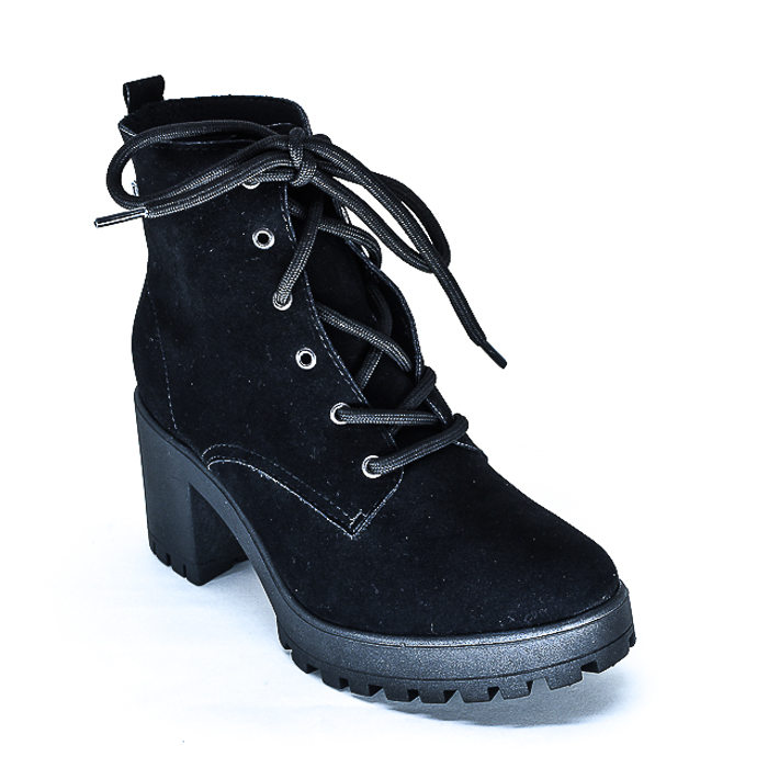 Bota Coturno Ramarim Camurça Salto Grosso Tratorado Preto