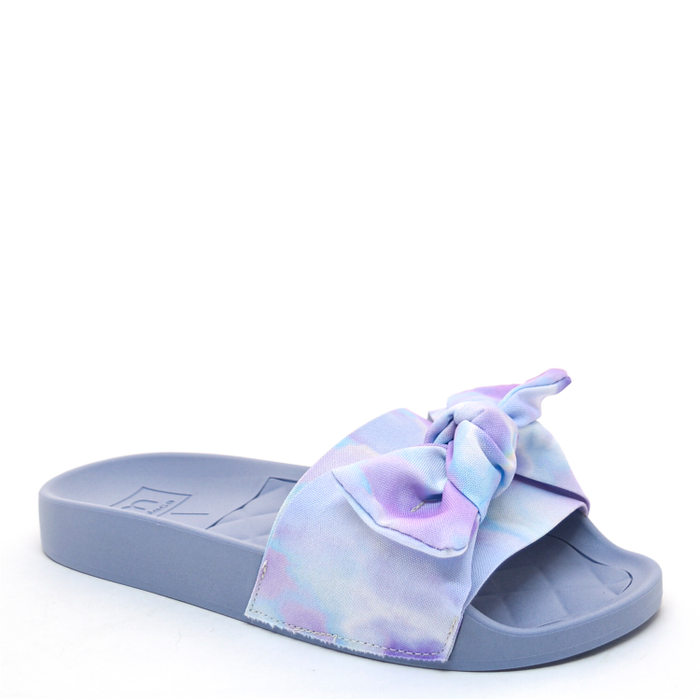 Chinelo Slide Moleca Tie Dye com Laço Azul e Lilás