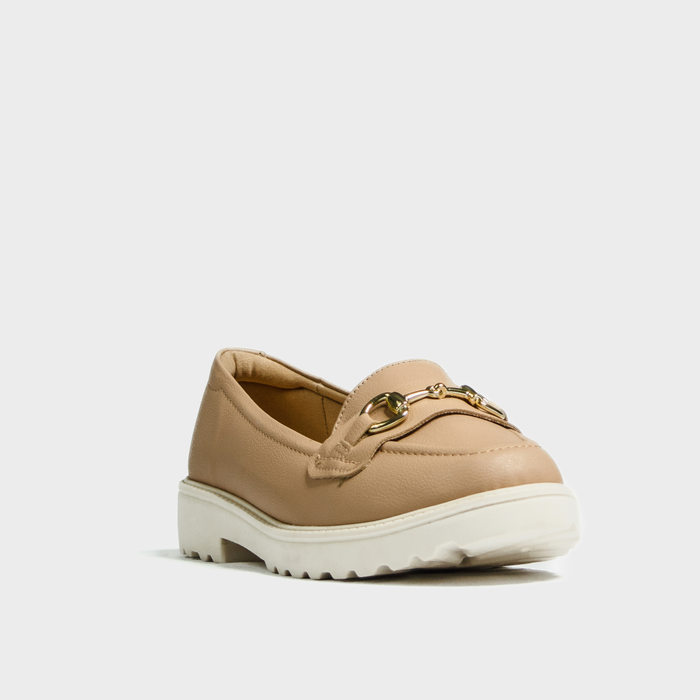 Sapato Mocassim Modare UltraConforto Bicolor Detalhe Metal Salto Rasteira Solado Tratorado Bege
