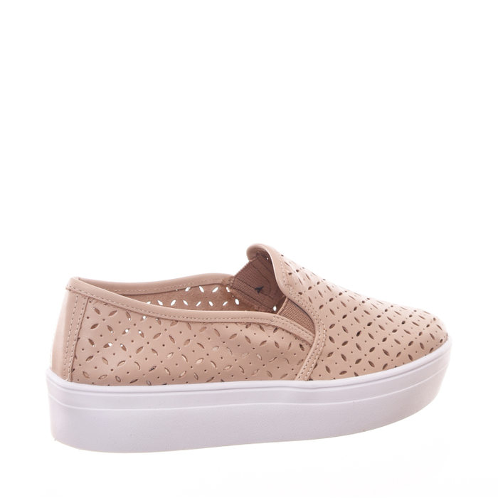 Tênis Shoes Flatform Slip-On Microperfuros Couro Bege