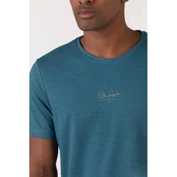 Camiseta Dlz Regular Algodão Poliéster Manga Curta Estampa Escrita Emborrachado Azul