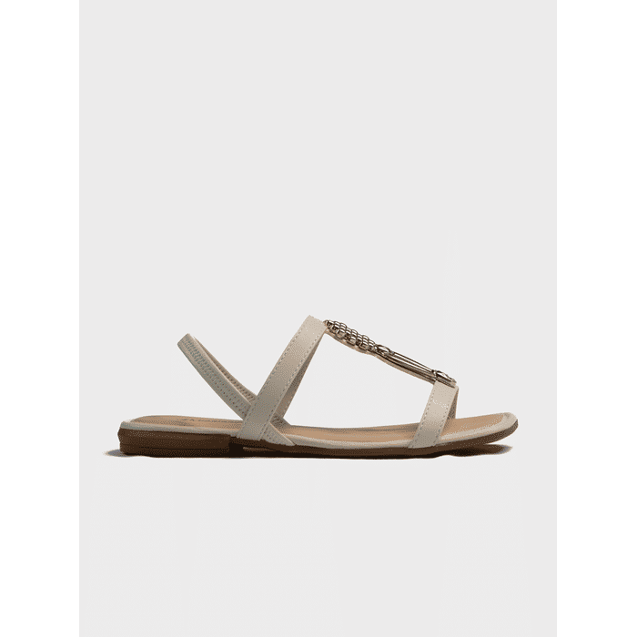 Sandália Rasteia Mississipi cabedal Tira Aplicação Metal Posterior Elástico Off White