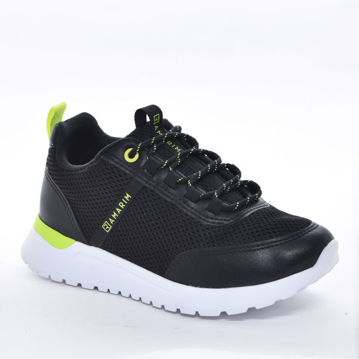 Tênis Jogger Ramarim Tela com Recortes Detalhes Neon Preto