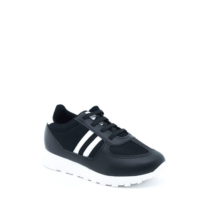 Tênis Jogger Molekinho Detalhe Listra Lateral Cadarço Elástico Preto e Branco