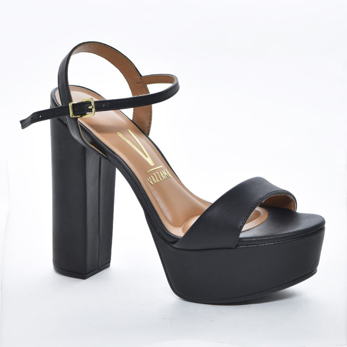 Sandália Plataforma Vizzano Cabedal Tira Salto Alto Grosso Fechamento Fivela Preto