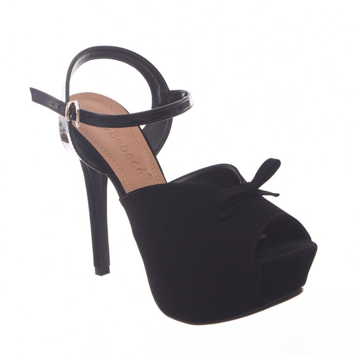 Sandália Meia Pata Bebecê Salto Fino Detalhe Laço Nobuck Preta