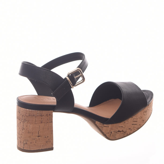 Sandália Meia Pata Bebecê Salto Grosso Rolha Preta