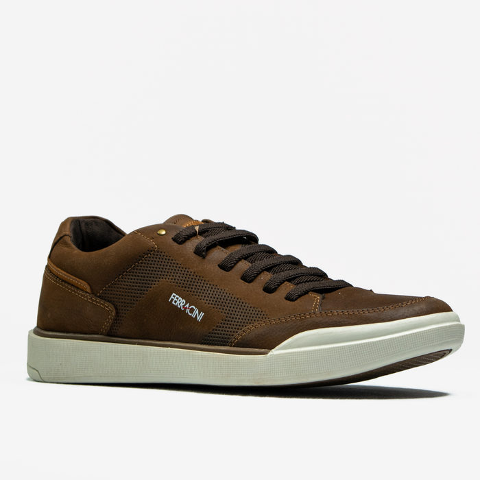 Sapatênis Ferracini Star FR Couro Nobuck Cadarço Elástico Lateral Microperfuros Solado Emborrachado 