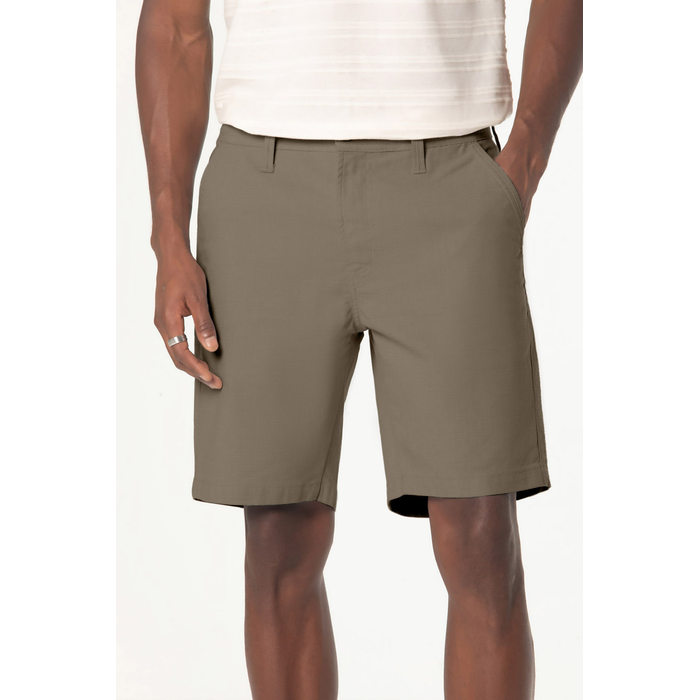 Bermuda Dlz Chino Algodão Lisa Aplicação Bordado Logo Bolso Faca Marrom Taupe