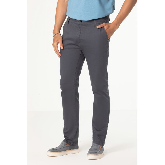 Calça Dlz Chino Slim Algodão Elastano Aplicação Bordado Logo Bolso Faca Chumbo